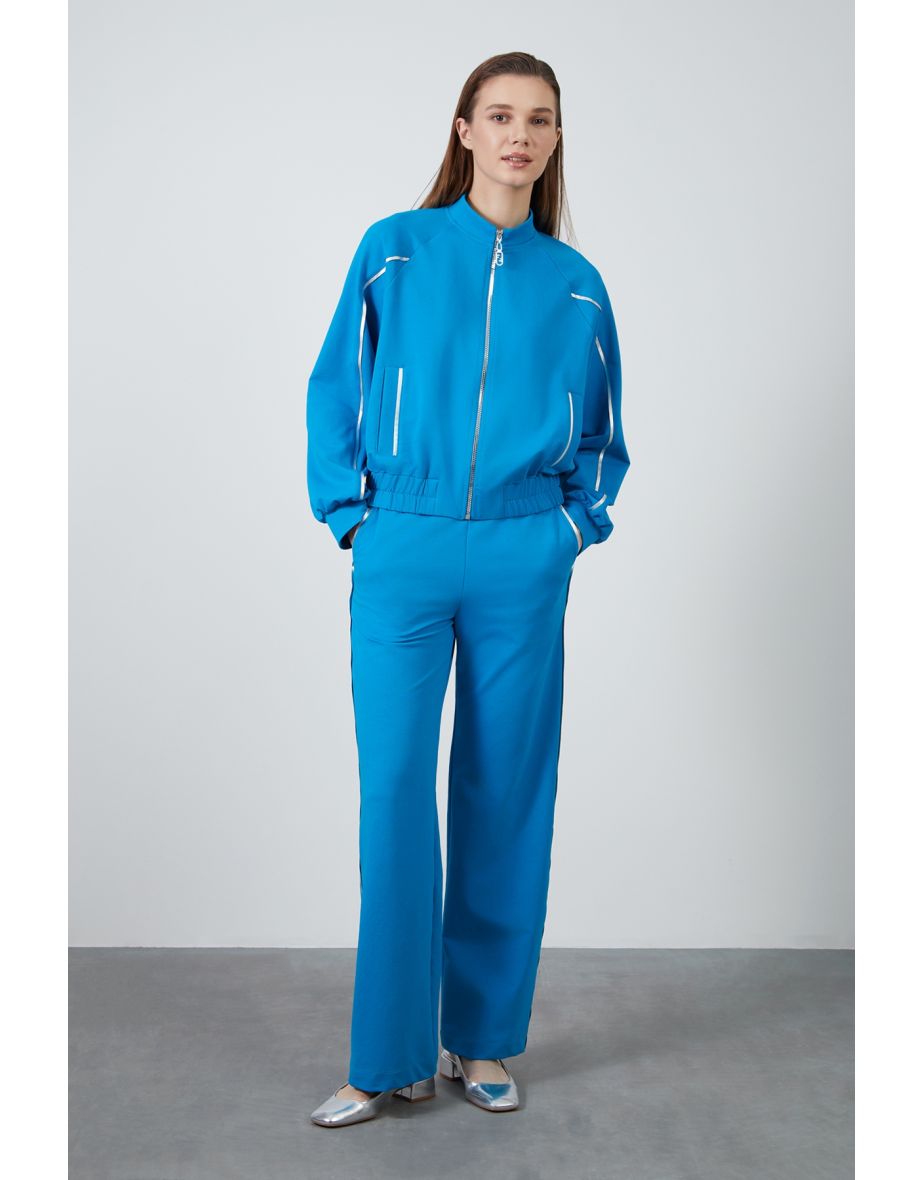 Turquoise Tracksuit with Silver Zipper Detail