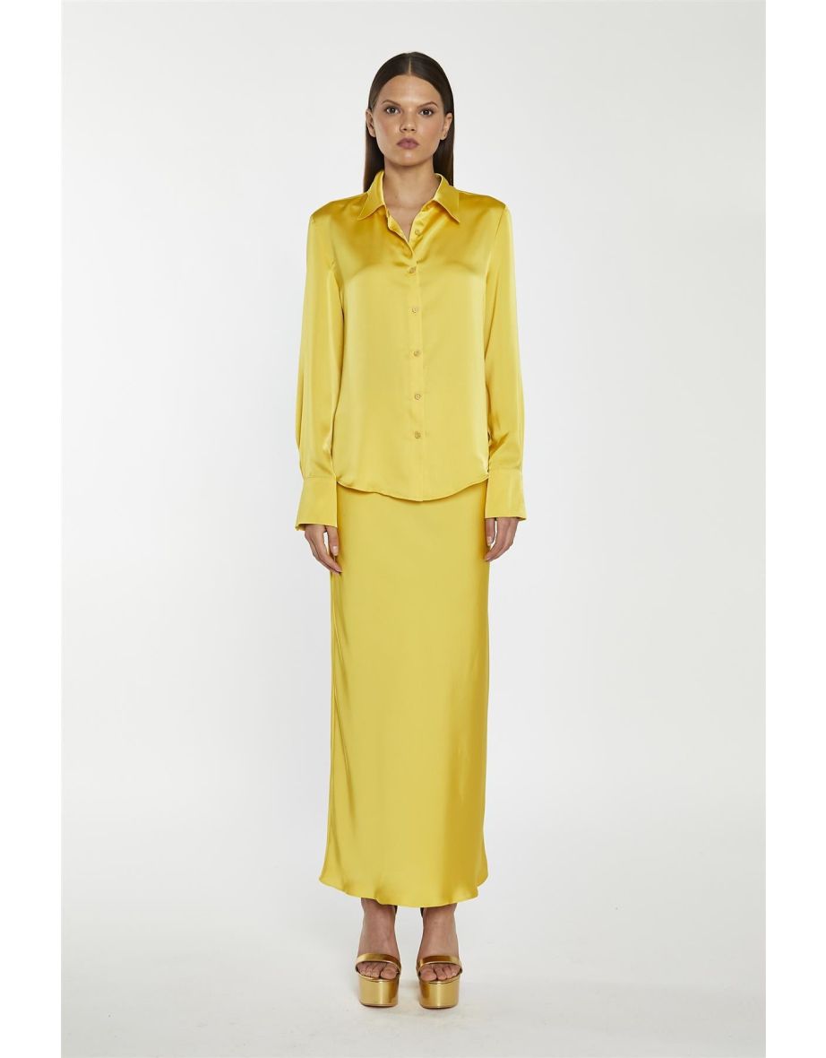 Yellow Satin Bias-Cut Maxi-Skirt
