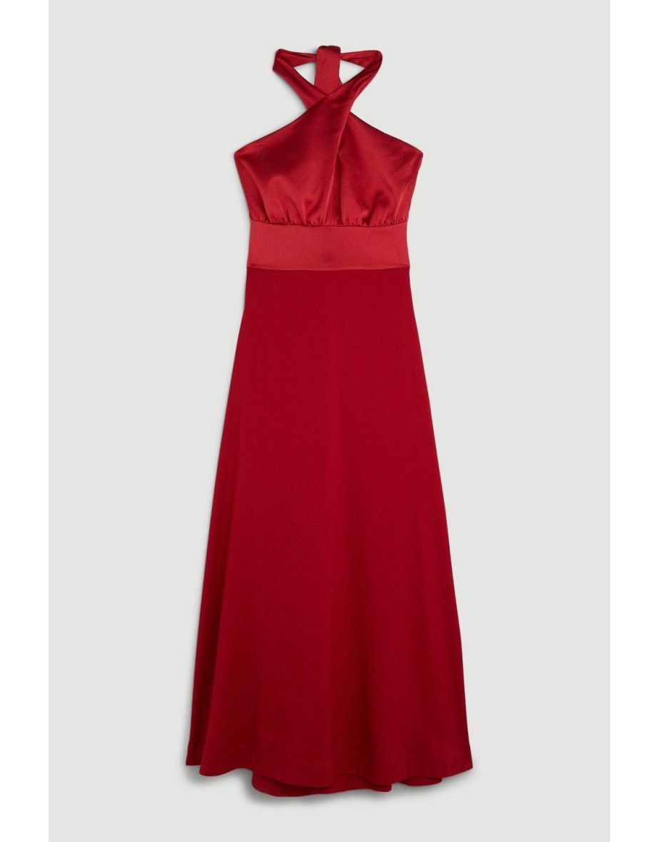 Satin Back Crepe Halter Neck Midi Dress - 3