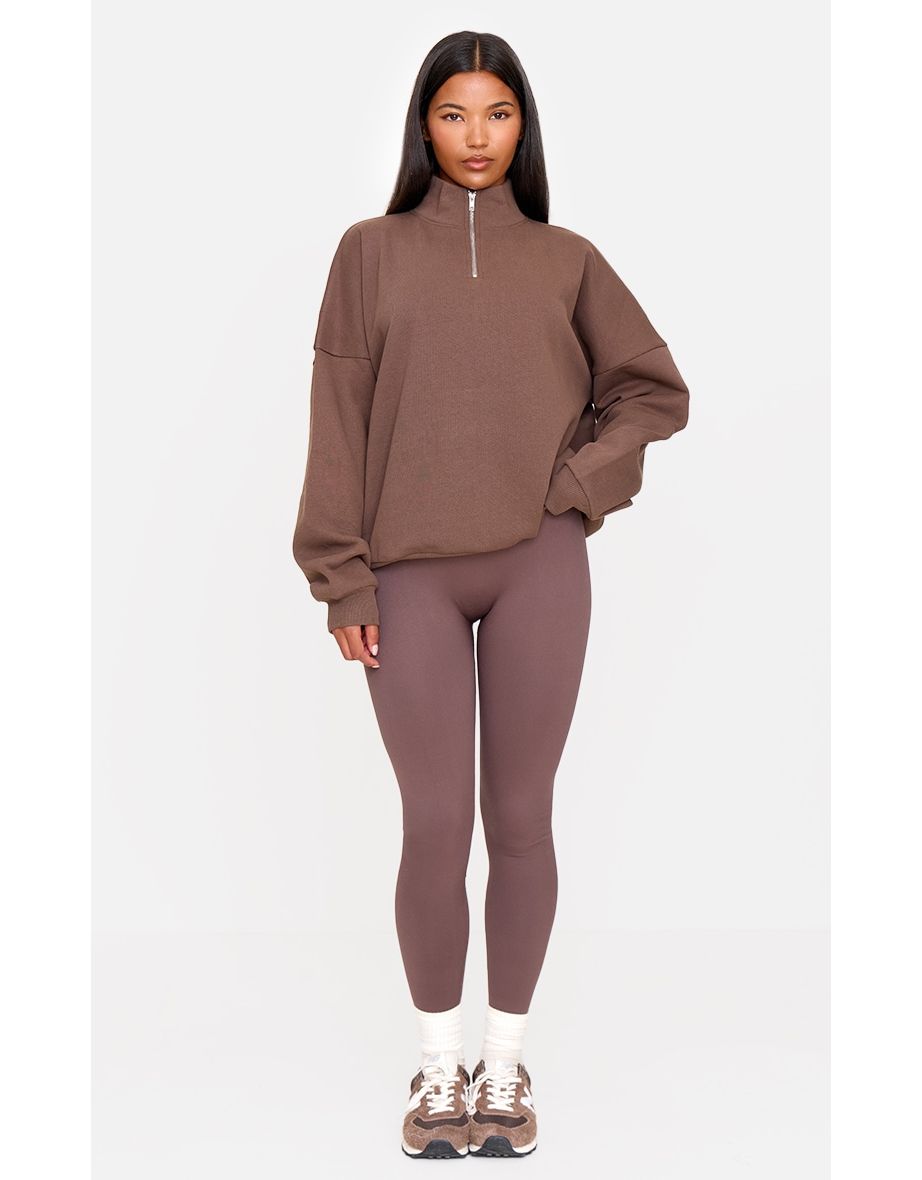 Espresso Premium High Neck Quarter Zip Oversized Sweatshirt