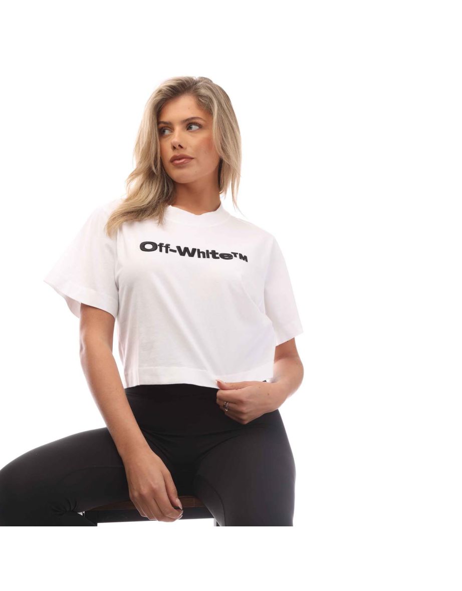 Women's Off White Bounce Helvetica Cropped T-Shirt in White - 3