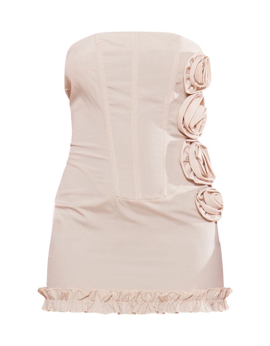 Petite Ecru Corset Mini Dress With Rose Details - 4