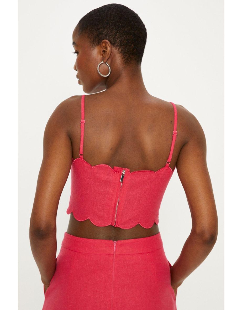 Linen Mix Scallop Detail Crop Top - 2
