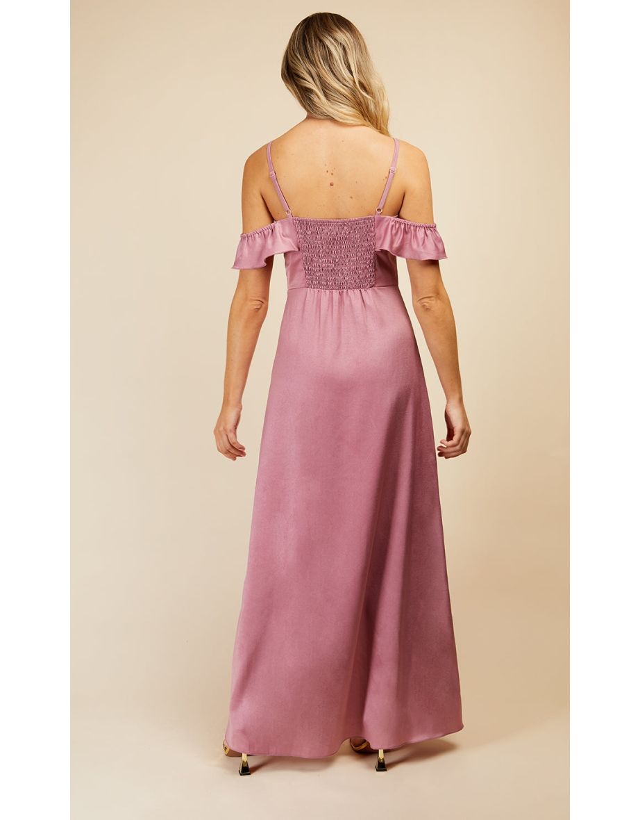 Rose Quartz Frill Cold-Shoulder Maxi Bridesmaid Dress - 3