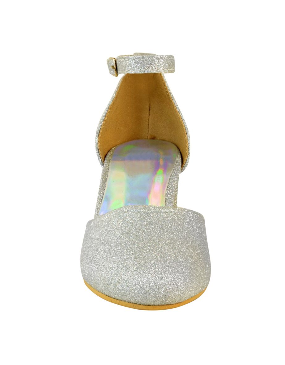 ABENA KIDS CLOSED TOE MID HIGH HEEL SANDALS WITH ANKLE STRAP IN SILVER GLITTER - 3