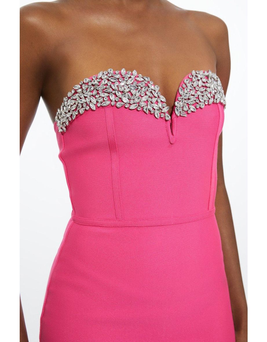 Figure Form Bandage Embellished Corset Style Knit Midi Dress - 6