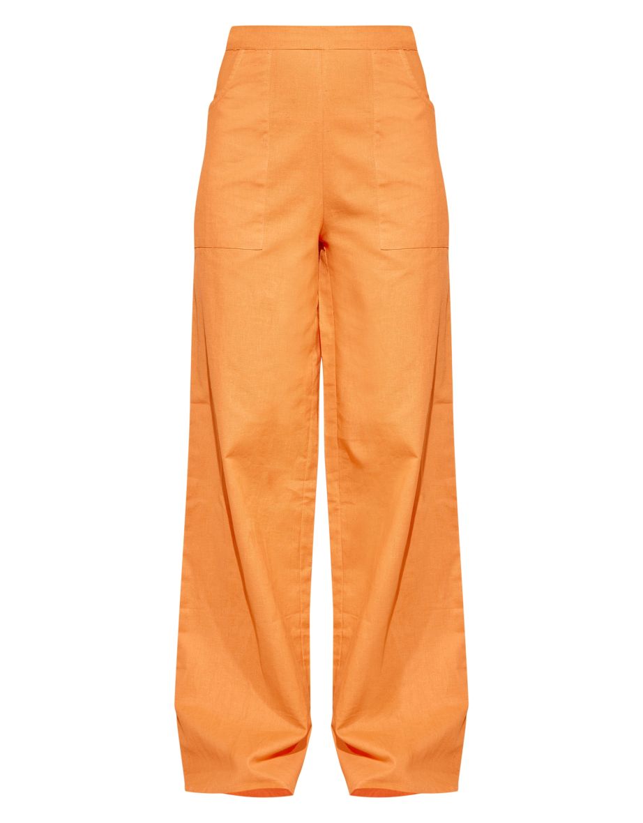 Orange Linen Look Wide Leg Trousers - 4