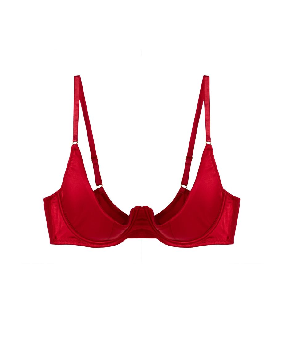 Annette Red Satin Quarter Cup Bra