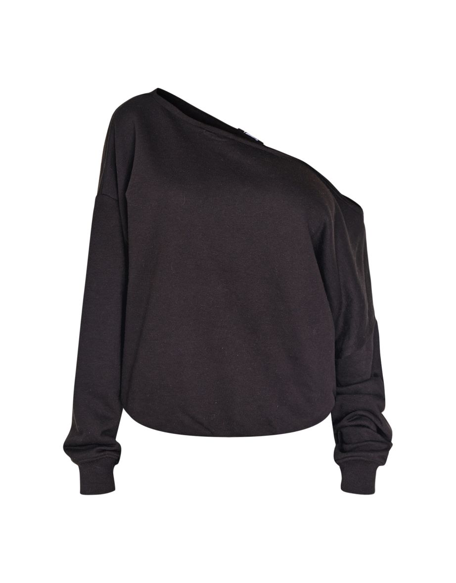 Black Oversized Off Shoulder Sweatshirt - 4