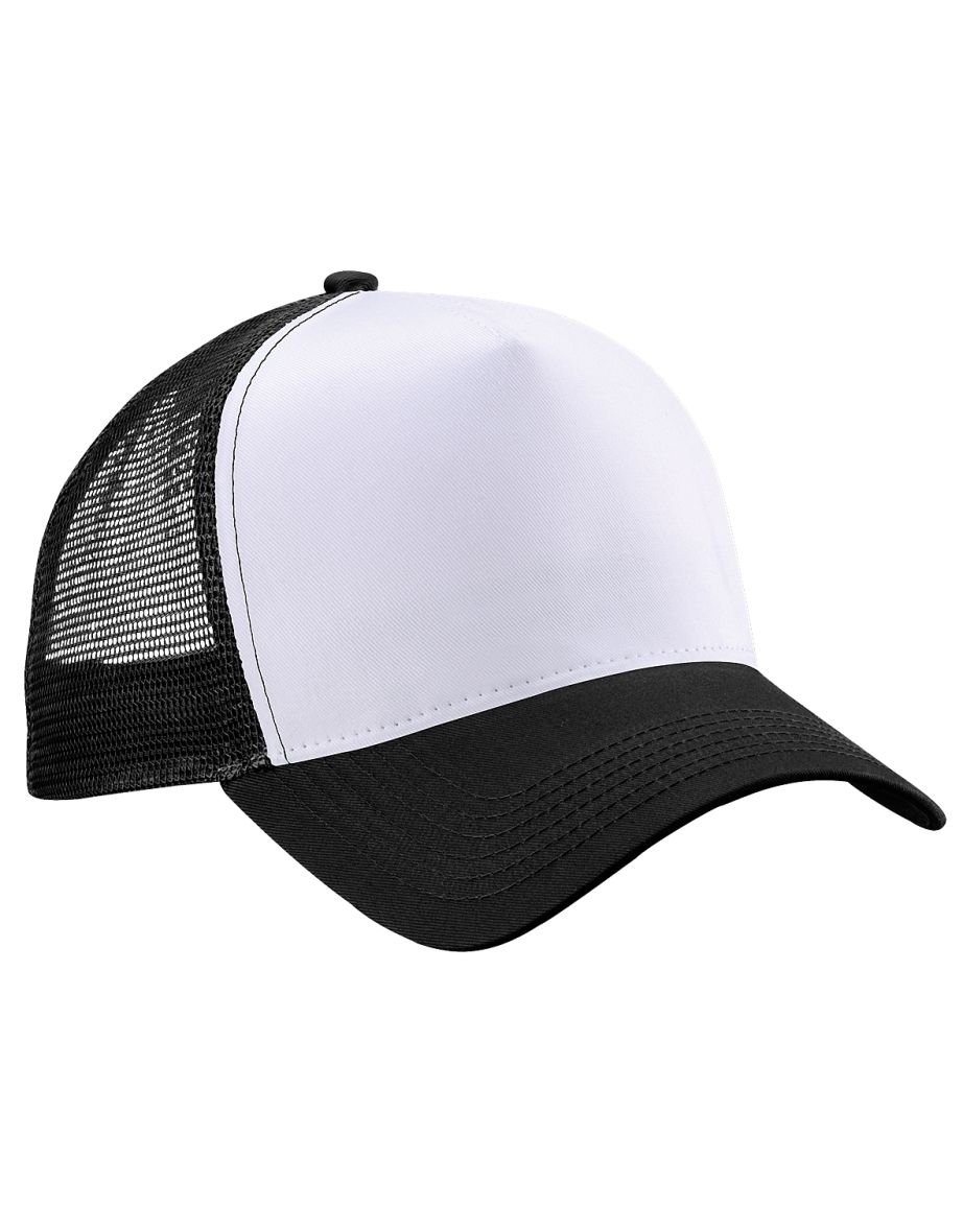 Beechfield Mens Half Mesh Trucker Cap / Headwear (Pack of 2) - Black/White