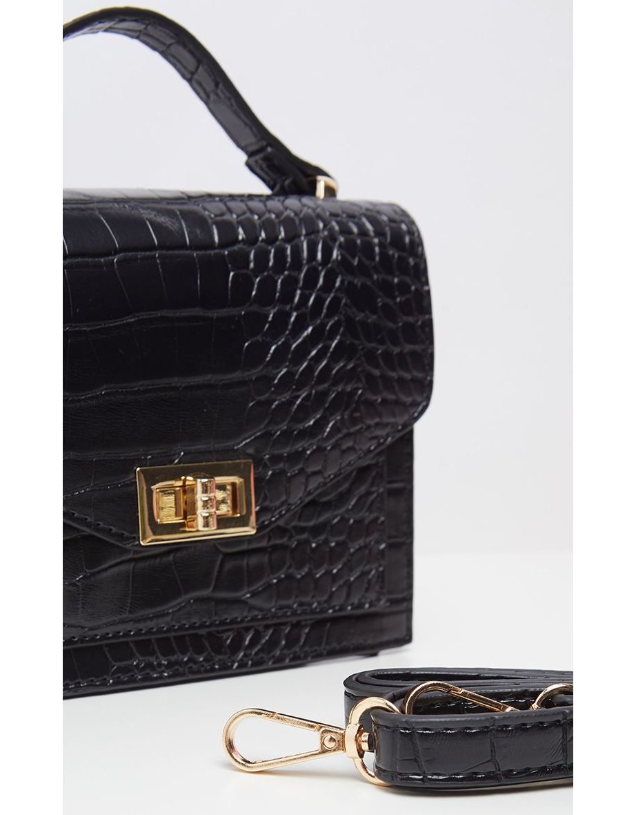 Black Croc Cross Body Bag - 3