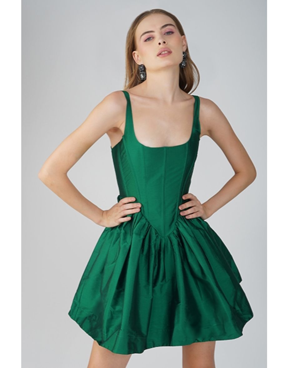 Bexley Tafetta Mini Dress in Royal Green - 3