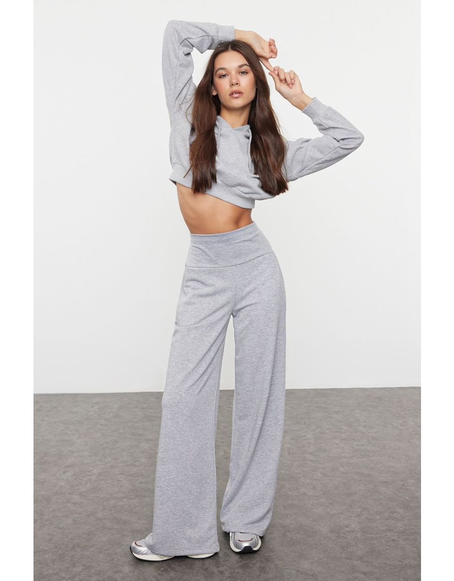 Gray Slim Extra High Waist Pleated Trousers