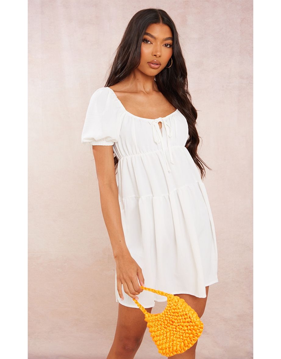 Tall White Tie Front Tiered Shift Dress