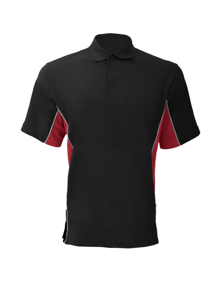 Gamegear® Mens Track Pique Short Sleeve Polo Shirt Top - Black/Red/White