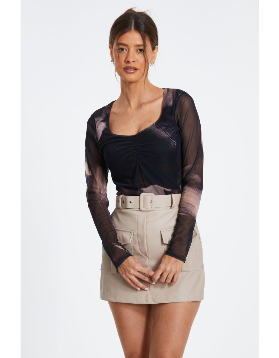 Black Mesh Marble Print Top