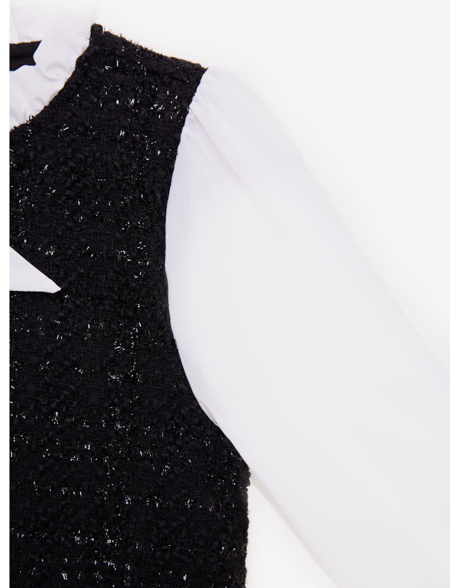 Girls Ruffle Collar Tweed Dress in Black - 3