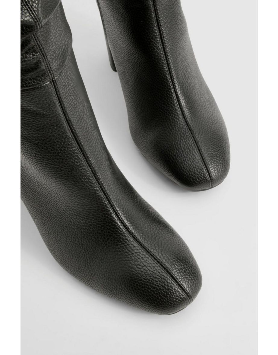 Wide Fit Textured Ruched Heeled Knee High Boots - black - 3
