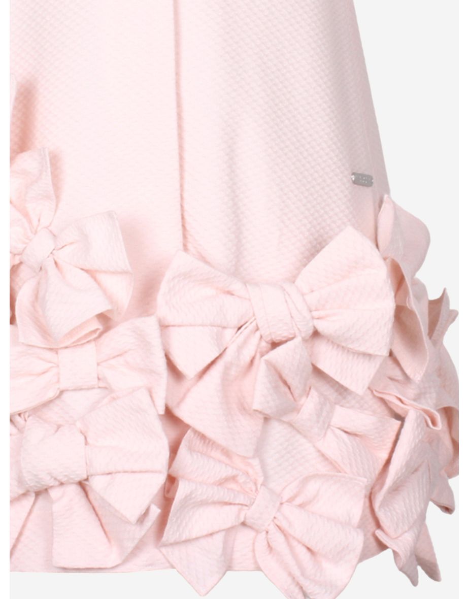 Jessie And James Girls Dotty Jacquard Bow Tie Dress in Pink - 3