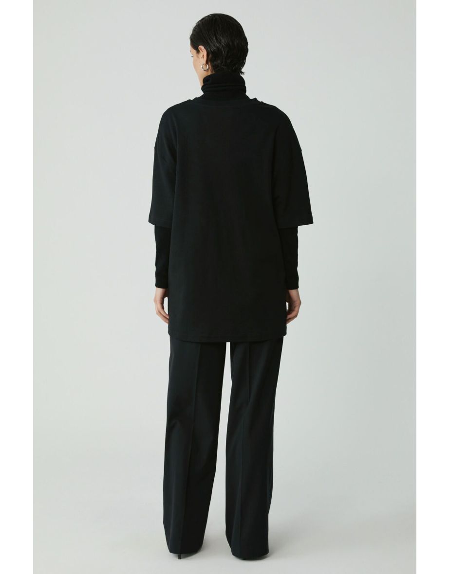 Modest Vivian Women's 100% Organic Cotton Oversize Fit Crew Neck Black Plus Size T-shirt - 4