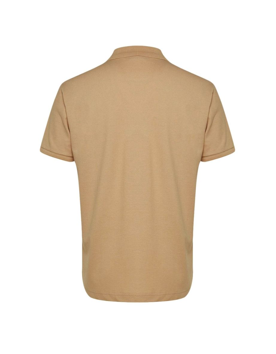 Beige Men's Basic Slim Short Sleeved 100% Cotton Polo Neck T-shirt - 8