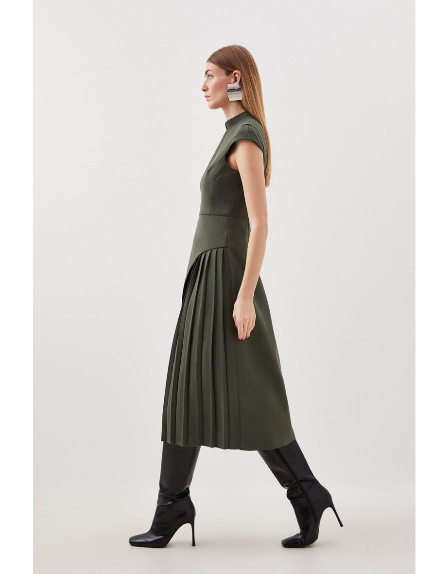 Karen Millen Green Petite Pleated Column Midi Dress - 2