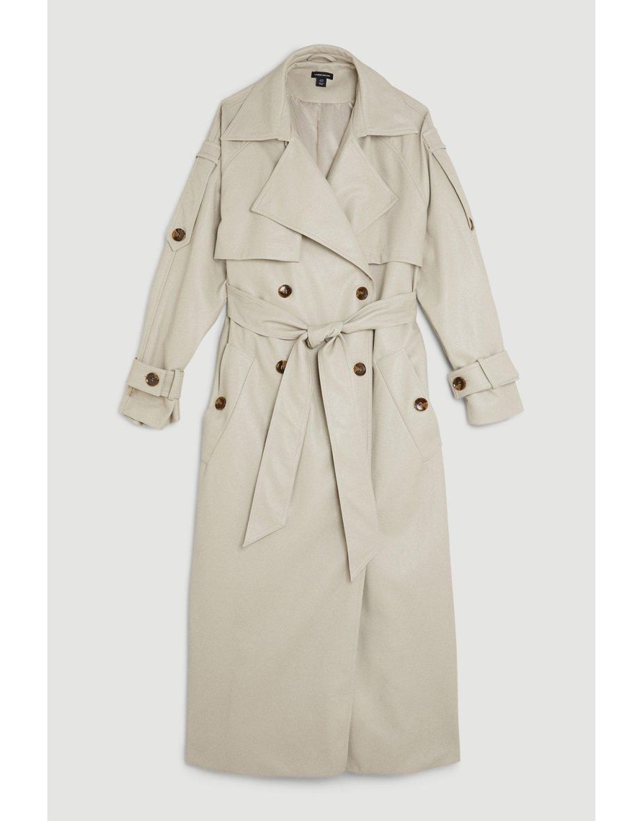 Pu Tailored Belted Storm Flap Trench Coat - 3