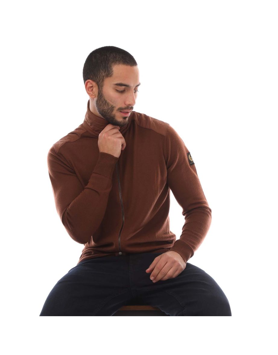 Men's Belstaff Merino Wool Kebly Zip Cardigan in Brown - 3