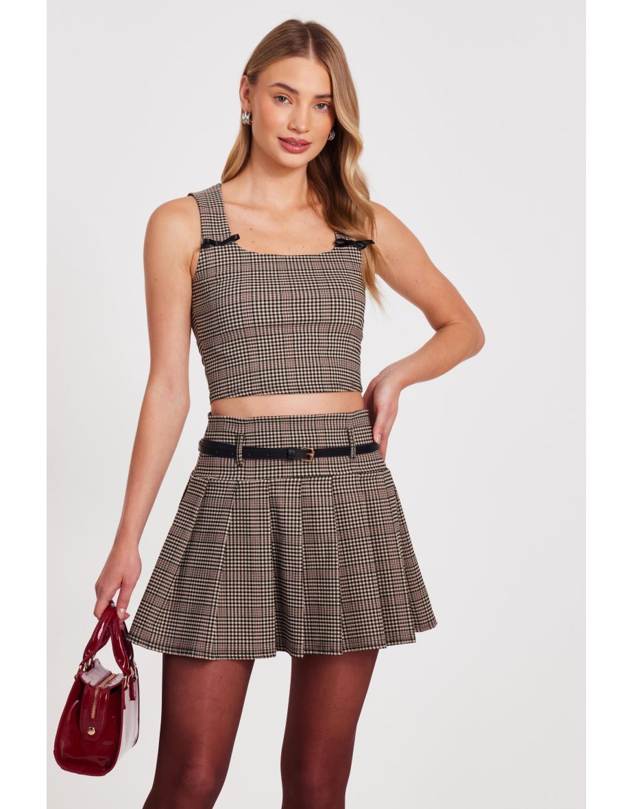 Brown Checked Mini Skirt