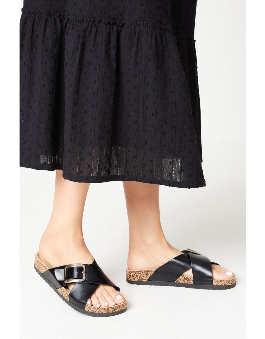 Bertie Cross Strap Buckle Detail Footbed Sandals