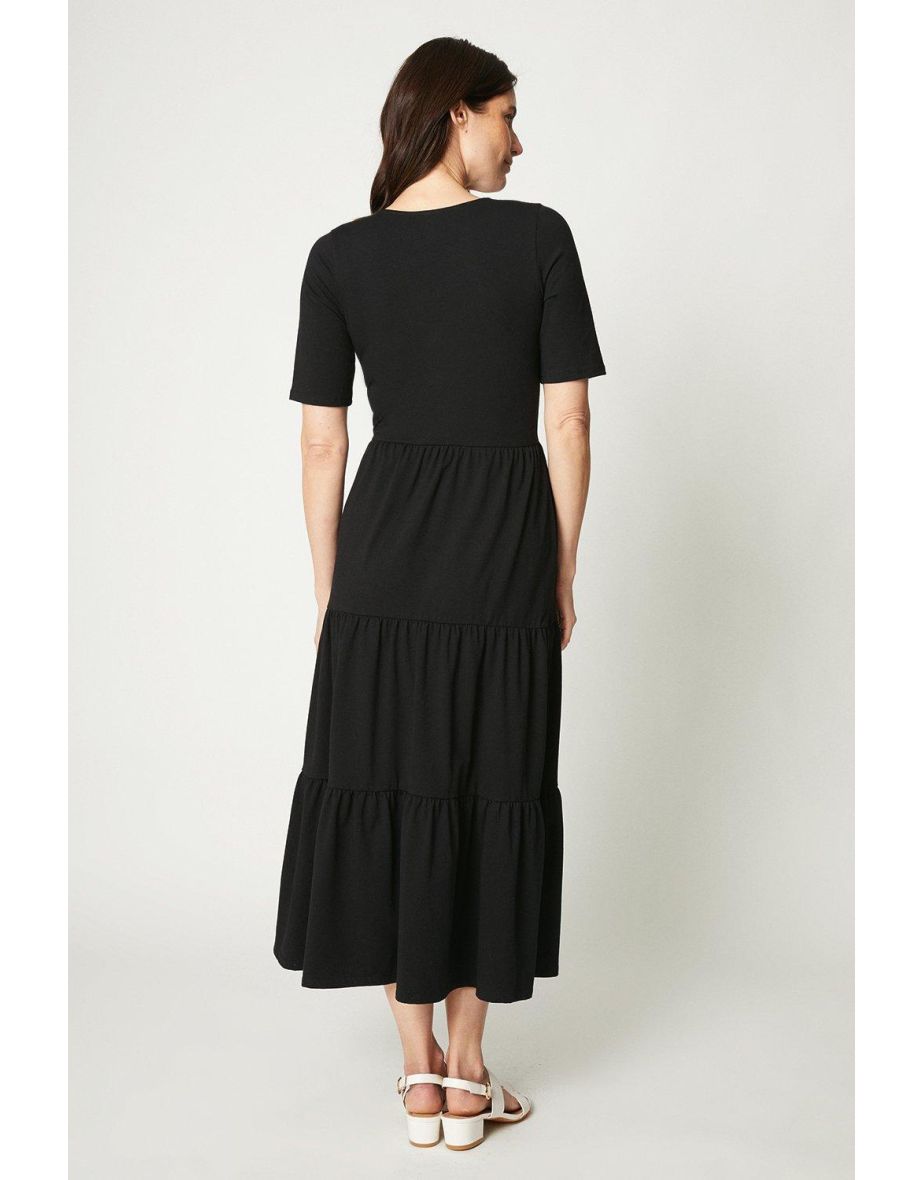 Black Wrap Tiered Midi Dress - black - 2