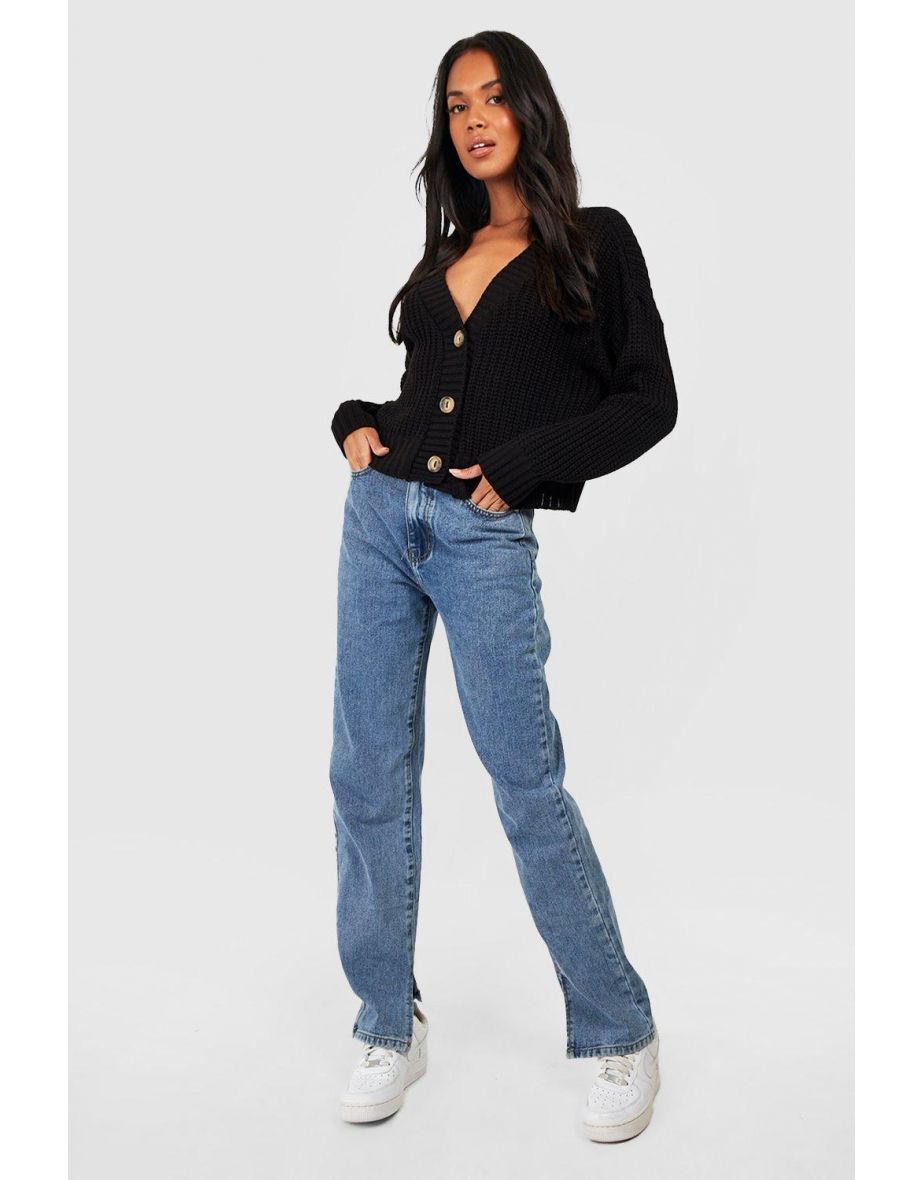 Chunky Knit Cropped Cardigan - black - 3