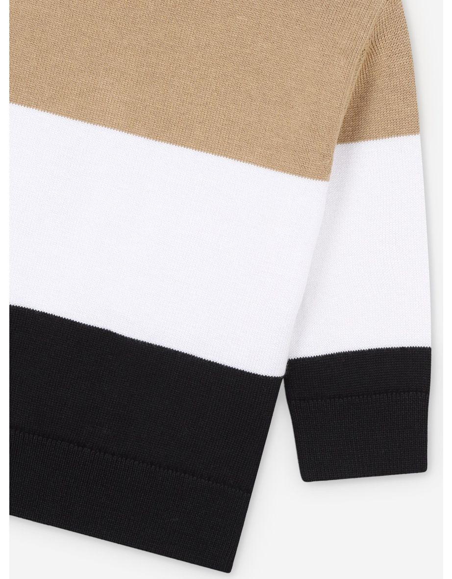 BOSS Baby Boys Striped Logo Jumper in Brown - 3