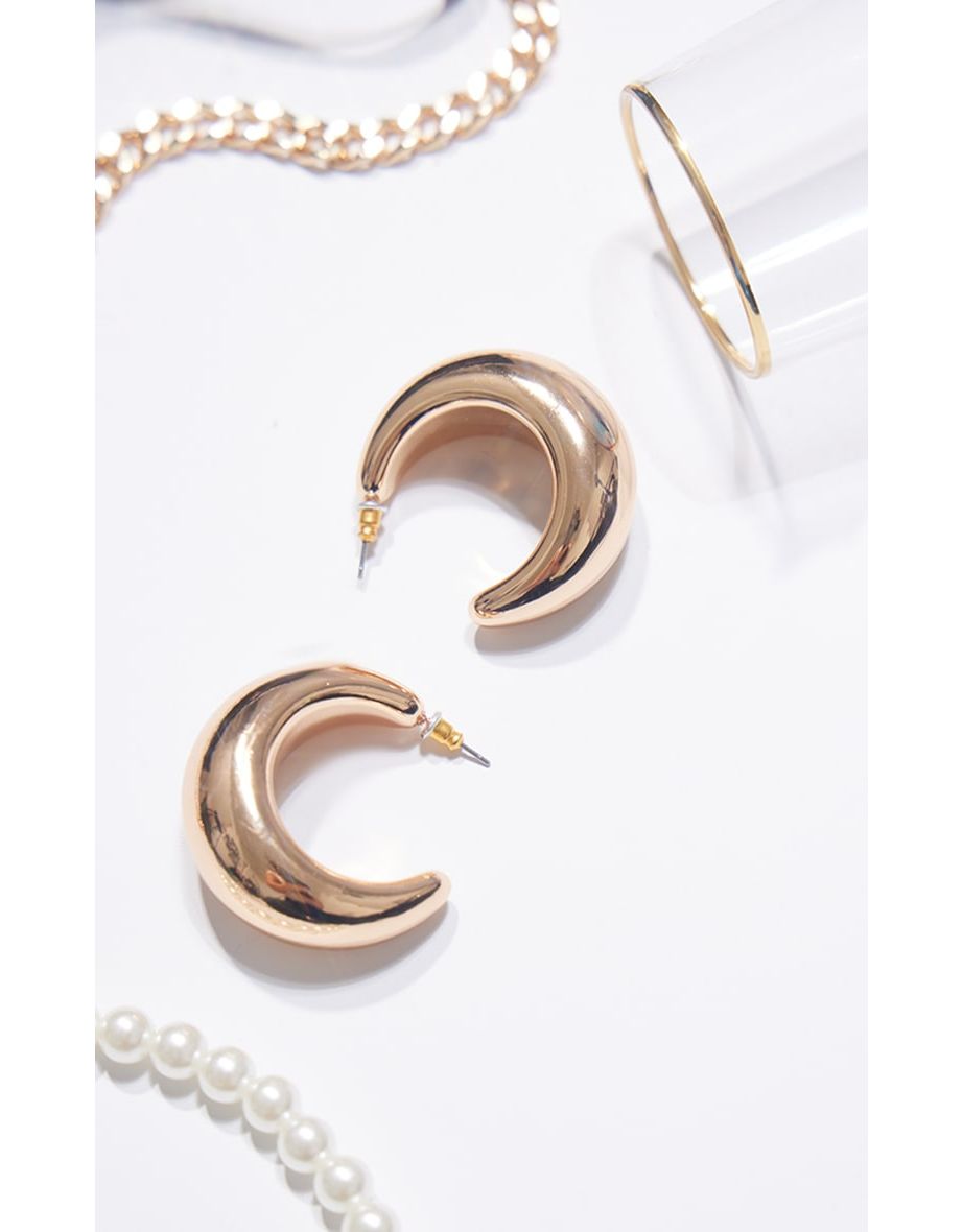 Gold Curved Hoop Earrings - 2