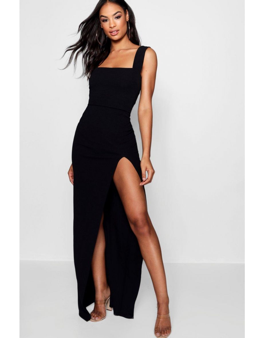 Tall Fiona Square Neck Side Split Maxi Dress - black