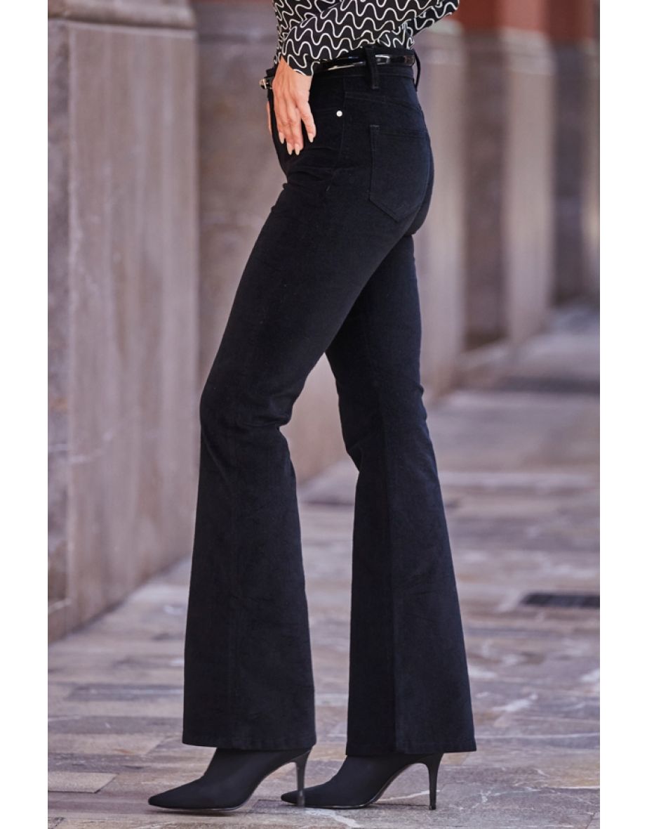 Black Velvet Kick Flare Jeans - 1