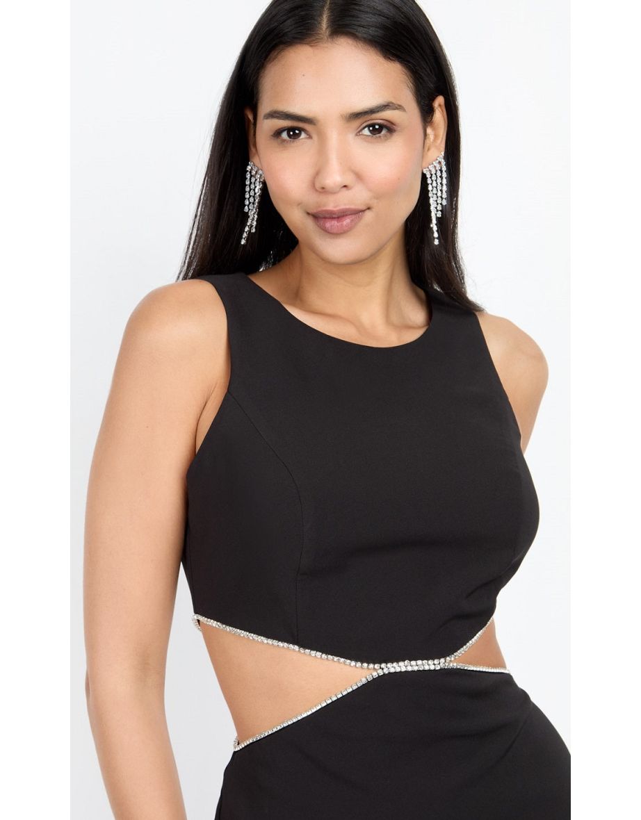 Black Diamanté Cut-Out Mini Dress by Chloe Lewis - 3