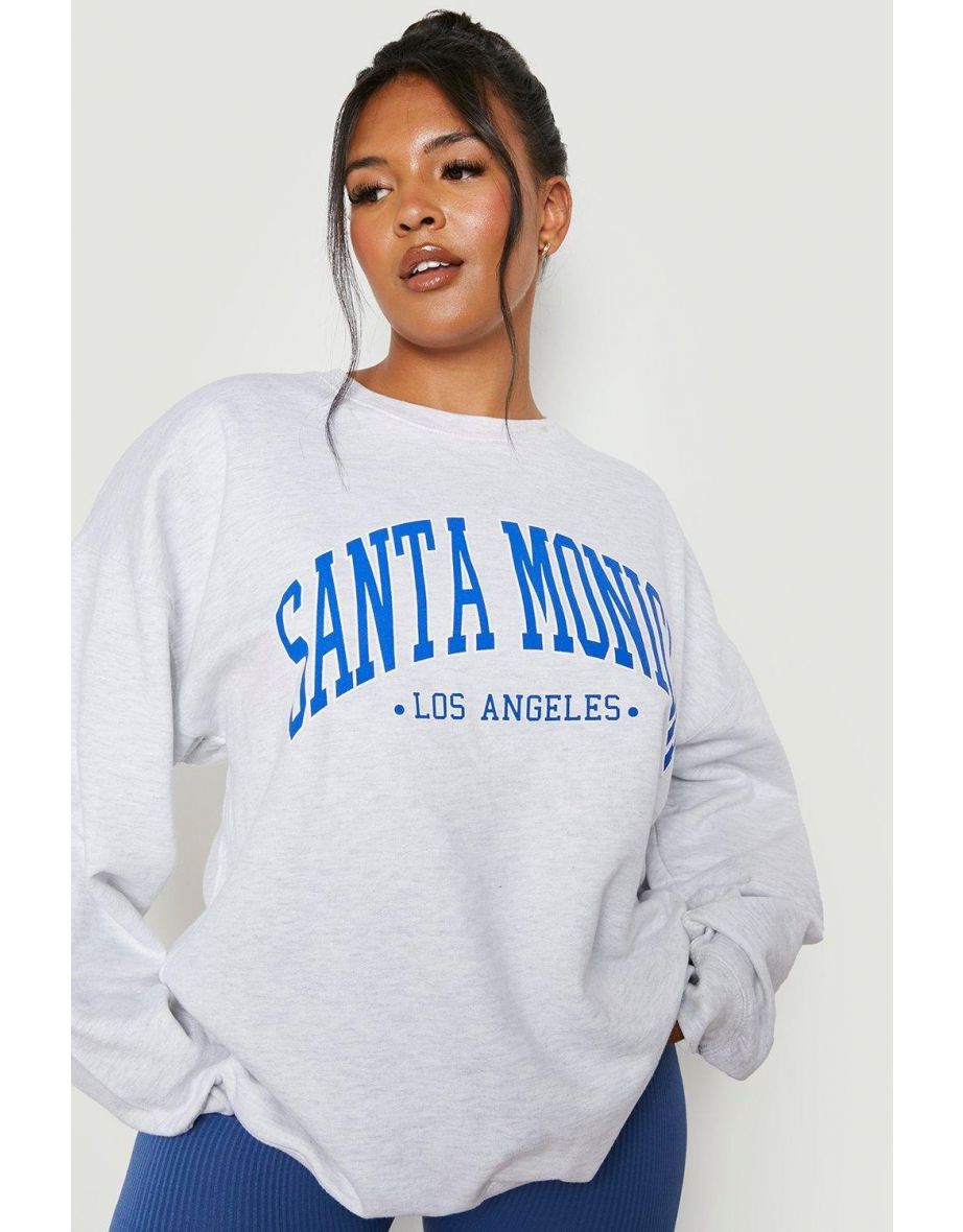 Plus Santa Monica Slogan Oversized Sweater - ash grey