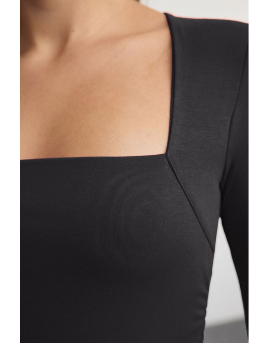 Anthracite Square Neck Gathered/Drape Detailed Slim/Fits Body Knitted top - 3