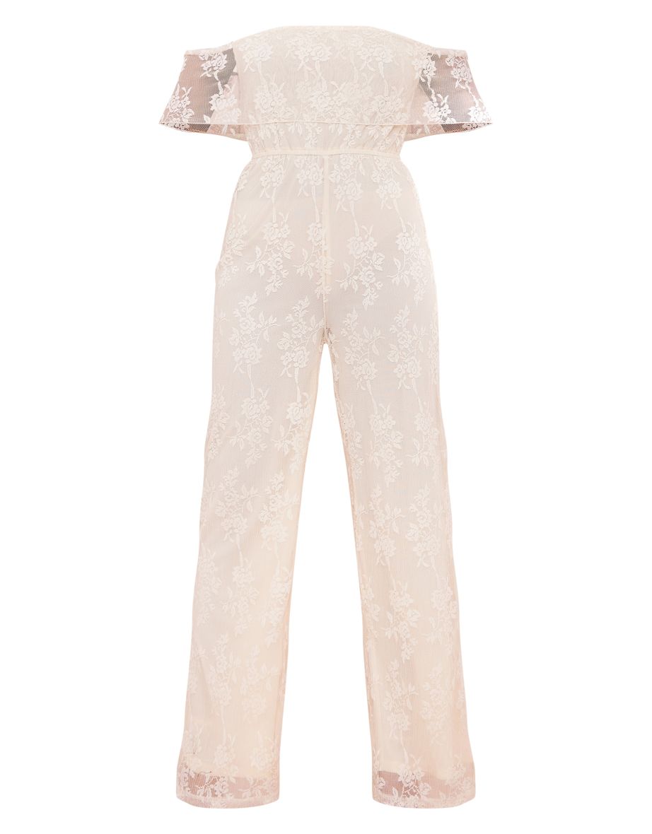 Butter Cream Shimmer Plisse Bardot Jumpsuit - 4