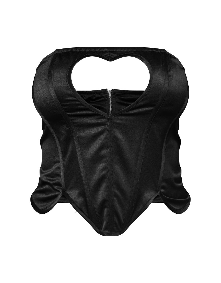Plus Black Hammered Satin Heart Cut Out Corset - 4