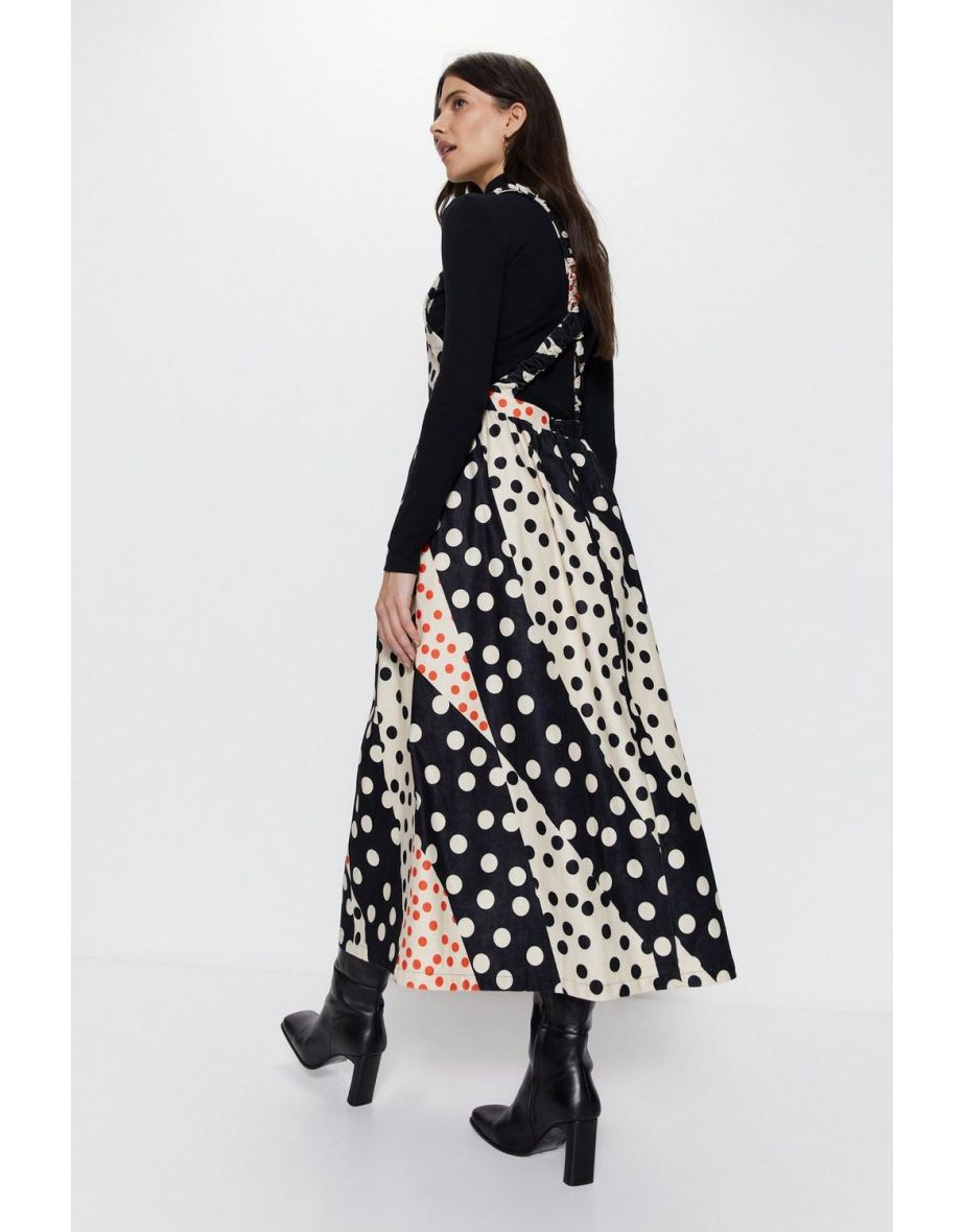 Cord Spot Printed Pinafore Midi Dress - 3