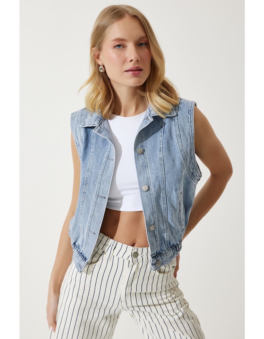 Women's Blue Wide Sleeve Denim Vest
