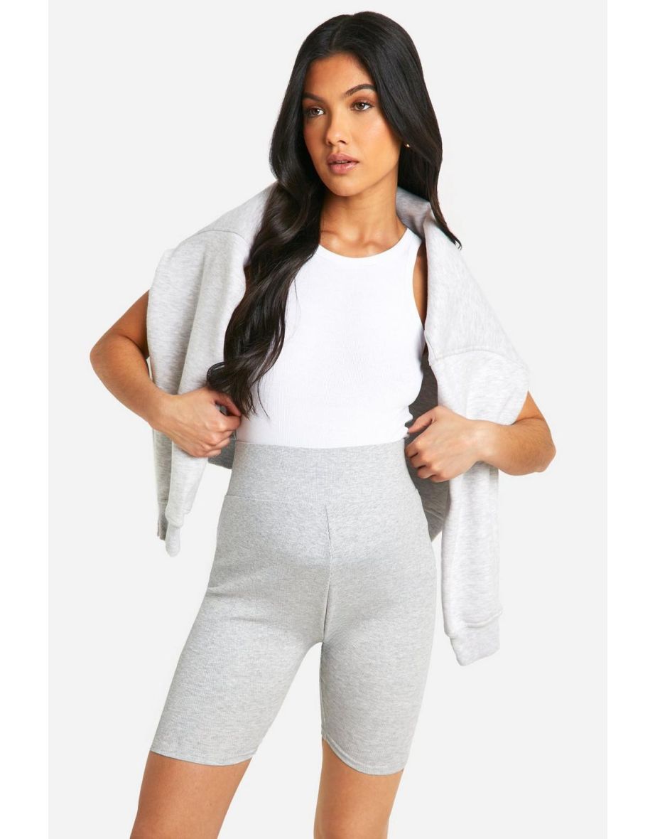 Maternity Ribbed High Waisted Cycling Shorts - grey
