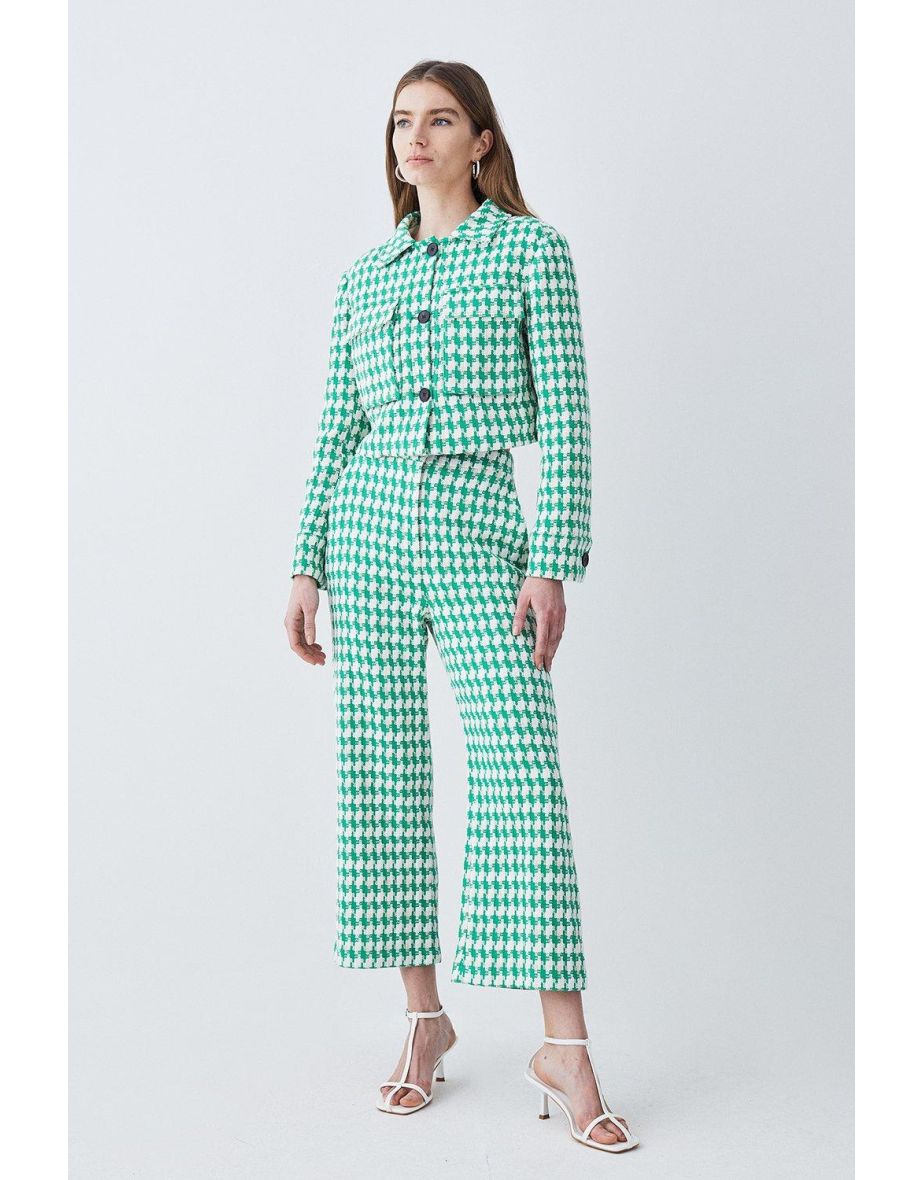 Check Tweed High Waist Wide Leg Trousers