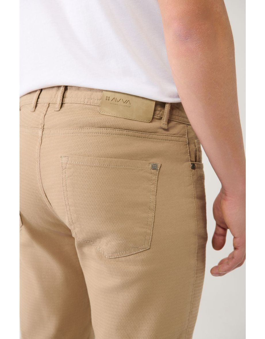 Men's Beige Dobby Flexible 5-Pocket Slim Fit Slim Fit Canvas Trousers - 6