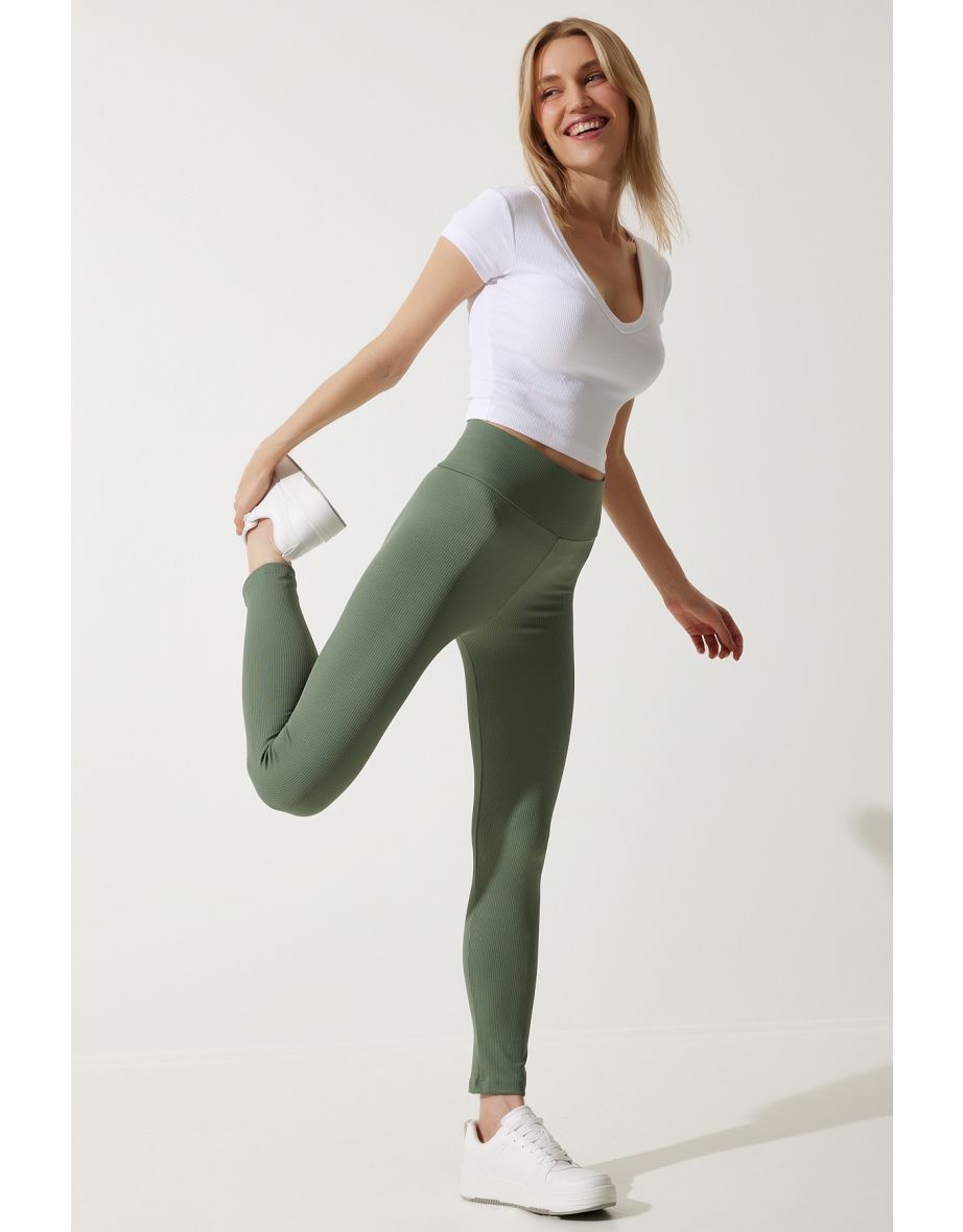 Shop Women s Dark Green High Waist Ribbed Knitted Leggings Online in Saudi Arabia VogaCloset