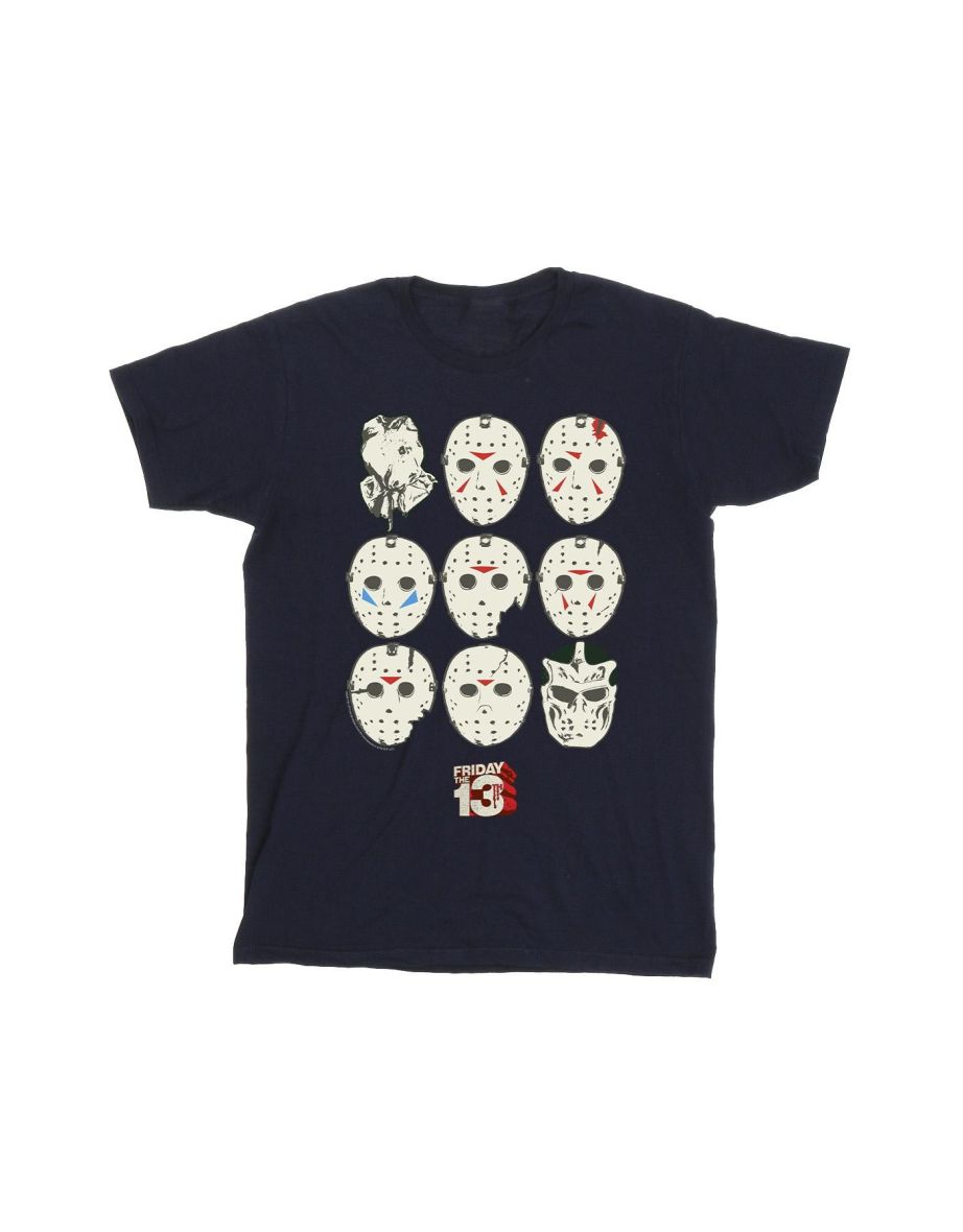Friday The 13th Mens Jason Masks T-Shirt - Navy Blue
