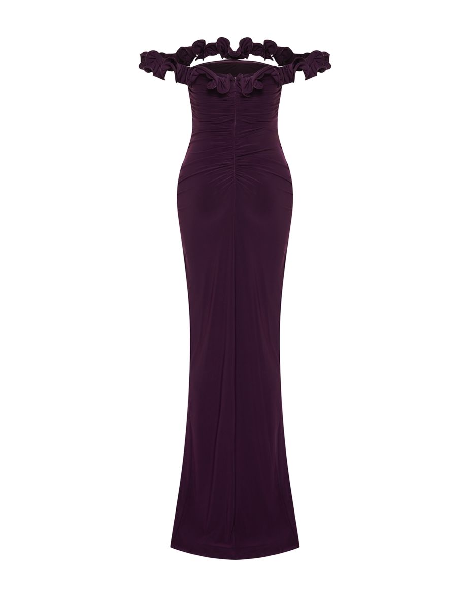 Damson Fitted Knitted Long Evening Evening Dress - 7