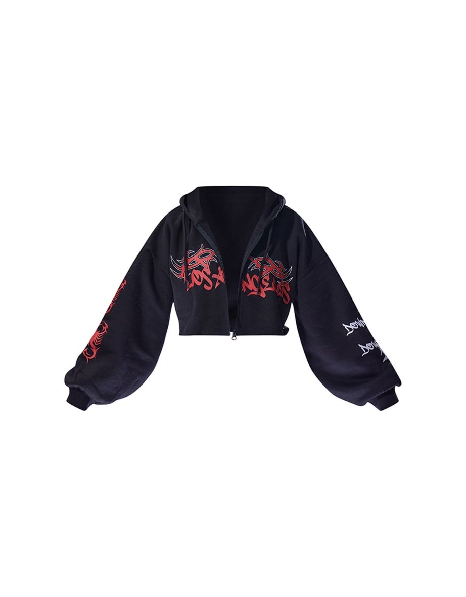Shop Black Graphic Oversized Los Angeles Cropped Zip Hoodie Shop Black Graphic Oversized Los Angeles Cropped Zip Hoodie
